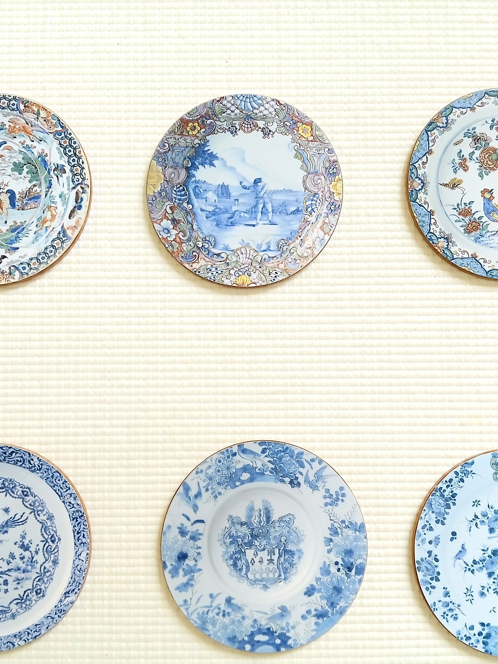 Delft blue plates   coasters(6), cork,round, Holland museum, mint, price for set